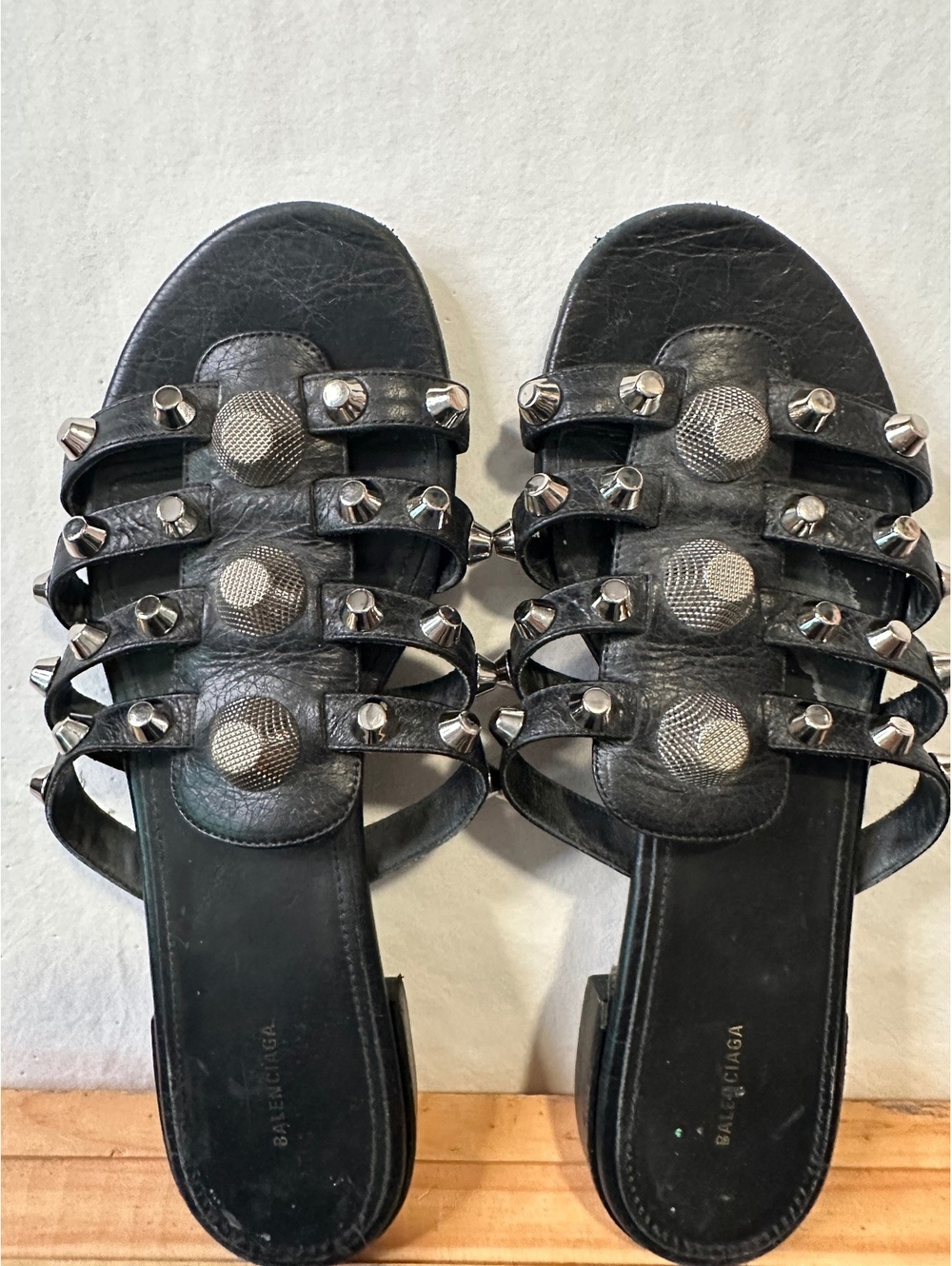 Balenciaga Black Leather Studded Gladiator Multi Strap Sandals 39 US 9